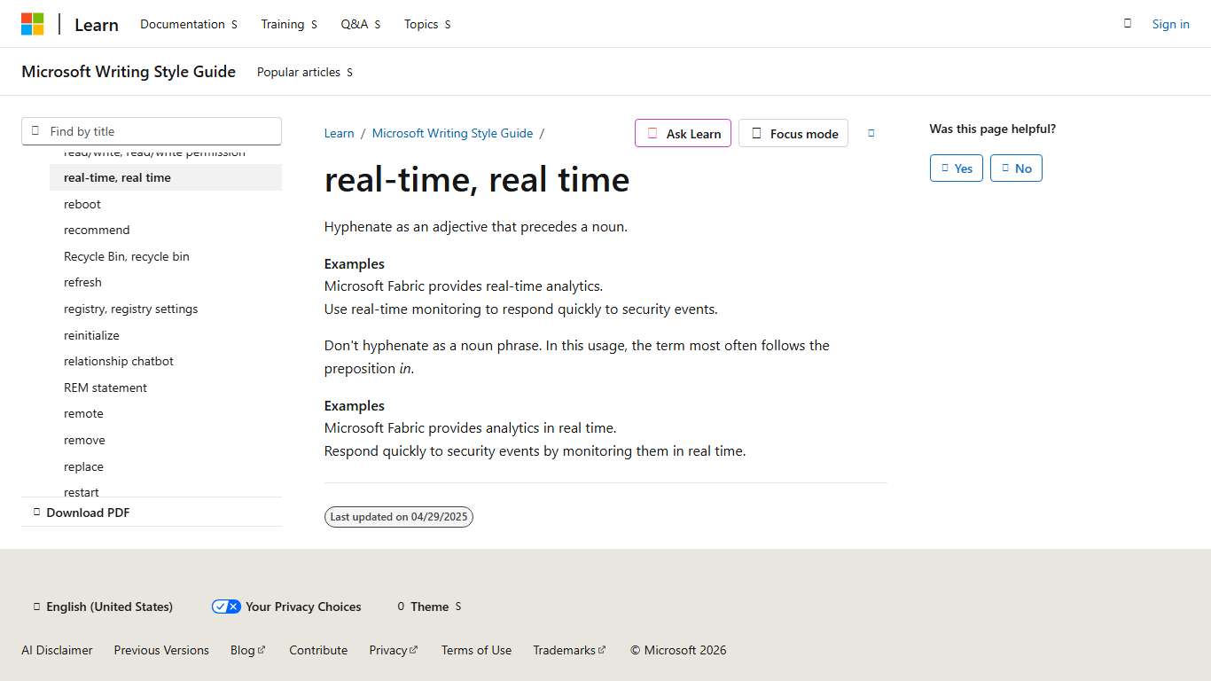 real-time, real time - Microsoft Style Guide Microsoft Learn