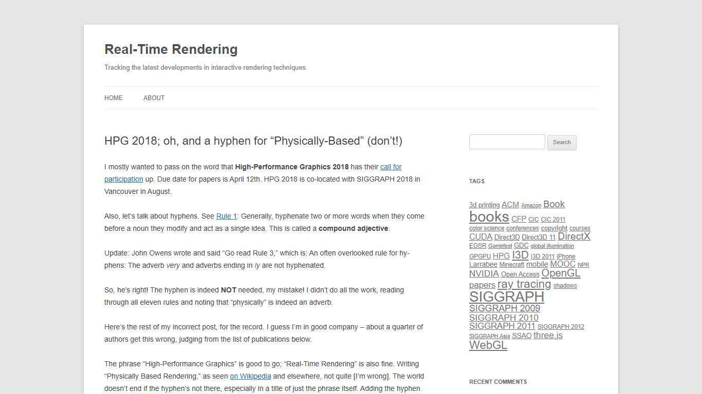 HPG 2018; oh, and a hyphen for “Physically-Based” (don’t!) Real-Time Rendering